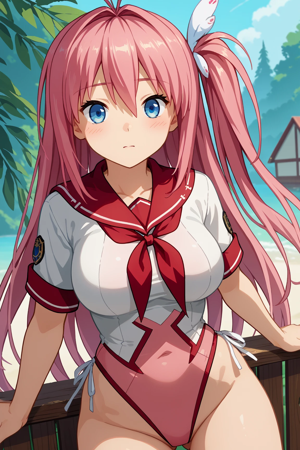 high resolution, Qualidade Superior, Super Detalhe, sorrindo, Double eyelidm,olhos perfeitos, coelhinho menina, school school swimsuit, Joelho alto, Cunha, detalhes finos, Sem bochechas de blush, Mordidas, Superior Angles, pele limpa, Japan anime, corrigir olhos
