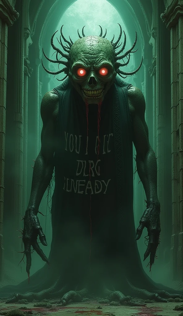 a strong man with defined physique, horror mask, macabre shirtless smile, holding a knife, standing in doorway of room at night, horror movie style illustration, dark moody lighting, dramatic shadows, highly detailed, cinematic, hyper realistic, chiaroscuro lighting, dark subdued colors