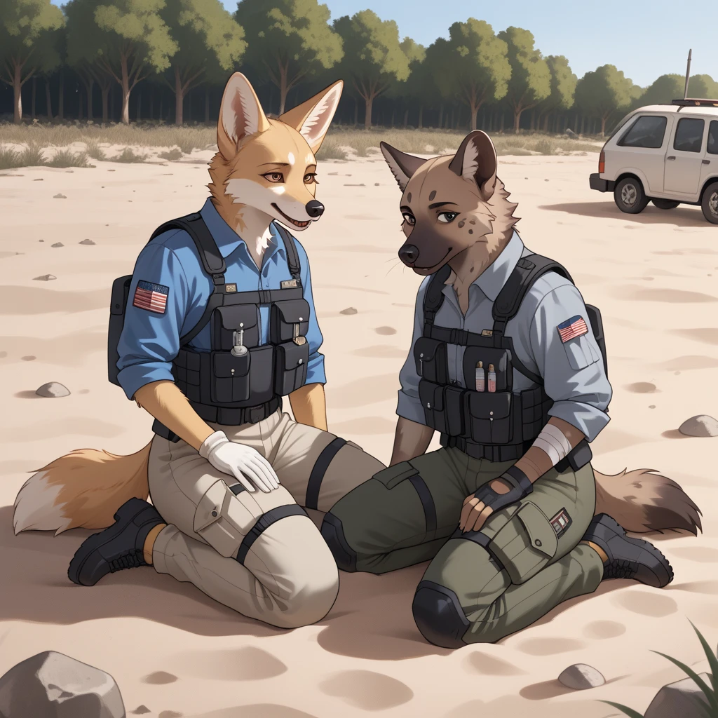 by zackary911, (coffeesoda:1.1), hioshiru, zackary911, police officer taking out a bigger wolf out of their car, duo, giant, large driver, very short and small police officer,