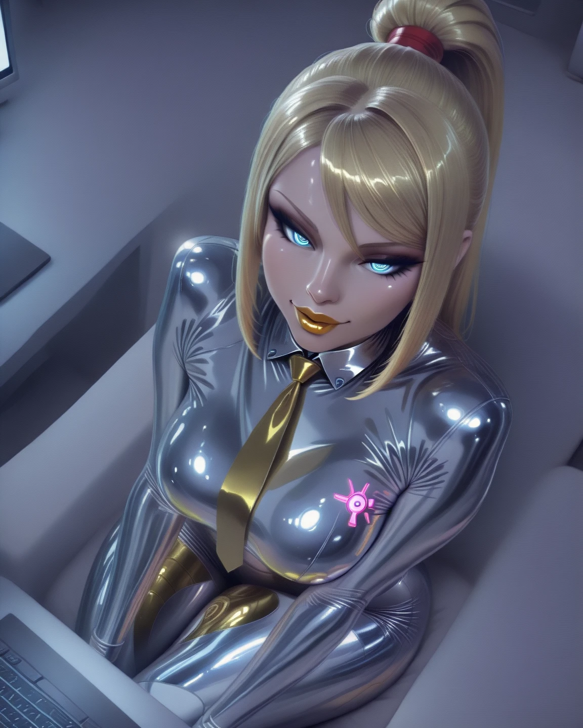 score_9_up, score_8_up, score_7_up, 1girl, solo, mature female, ((Storm)), afro skin color, white long hair, black eyes, pink lips, parted lips, fit slim body, ((perfect medium erected breast)), ((( tight white latex suit with gold, white cape))), (((hangar with airplanes))), perfect model body, looking at viewer, standing in seductive pose