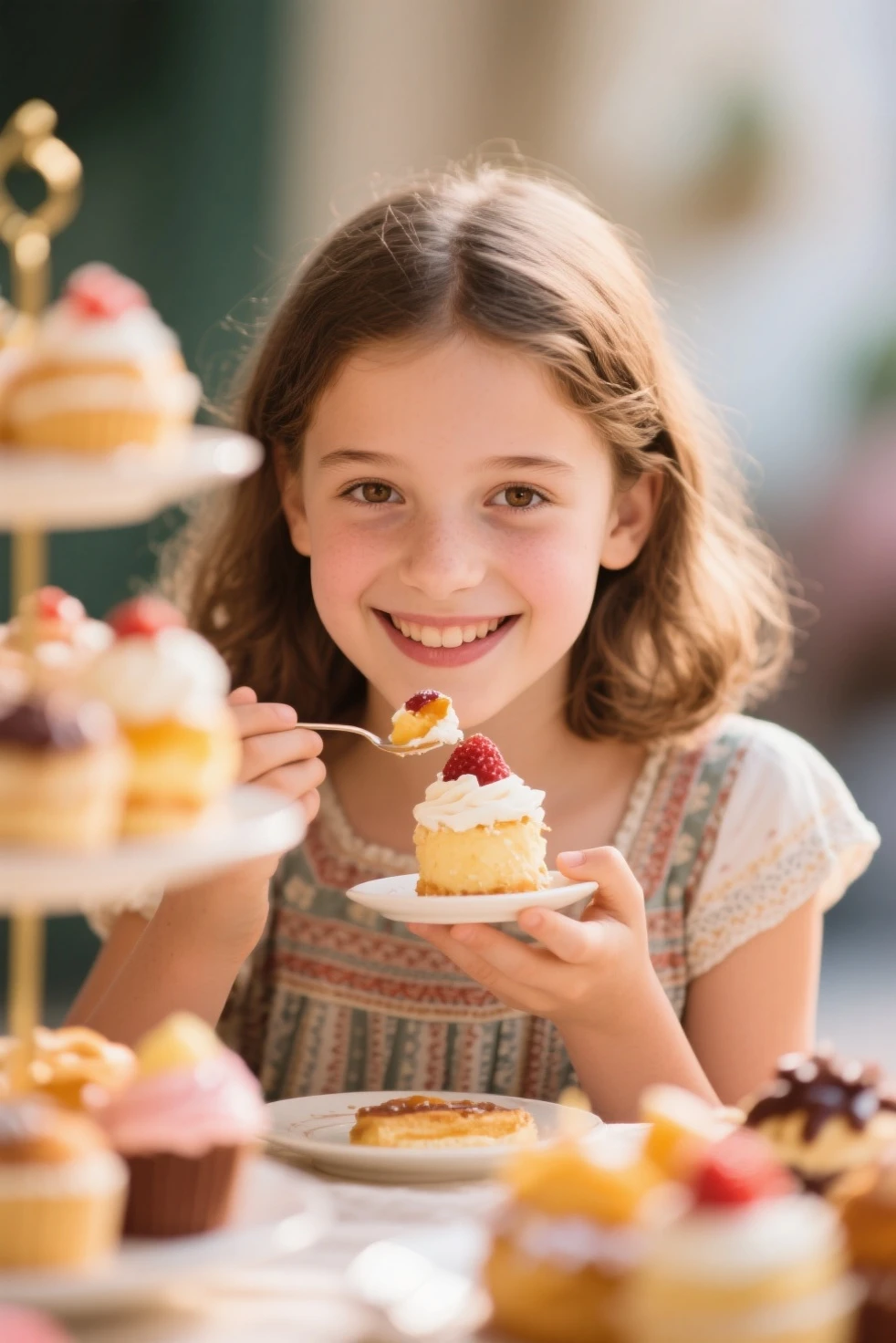 girl CHILD 10 years old, Russian blonde in braids, Banana split