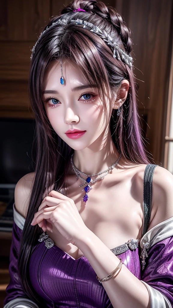 best quality, tmasterpiece,Ultra-high resolution,Clear face,(Reality:1.4),ferpect lighting,(upper body shot), (photorealistic:1.50), anime wallpaper, Guviz style artwork, cover-up fantasy up to magic , by Yang J, Guviz, beautiful artwork illustration, beautiful digital artwork, beautiful digital illustration, Li Song, beautiful anime portrait, art style in Beauvot, Lips wear thick red lipstick,