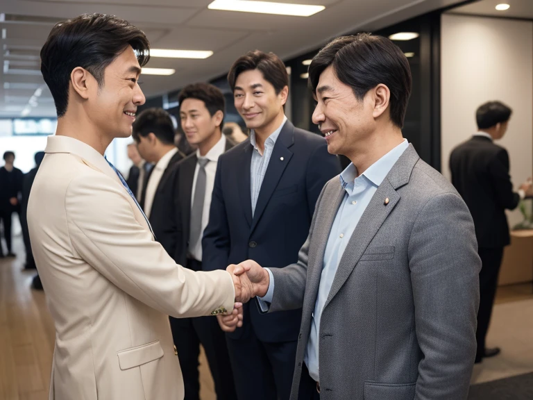 Wearing a suit、Handshake up、s Office、Discuss