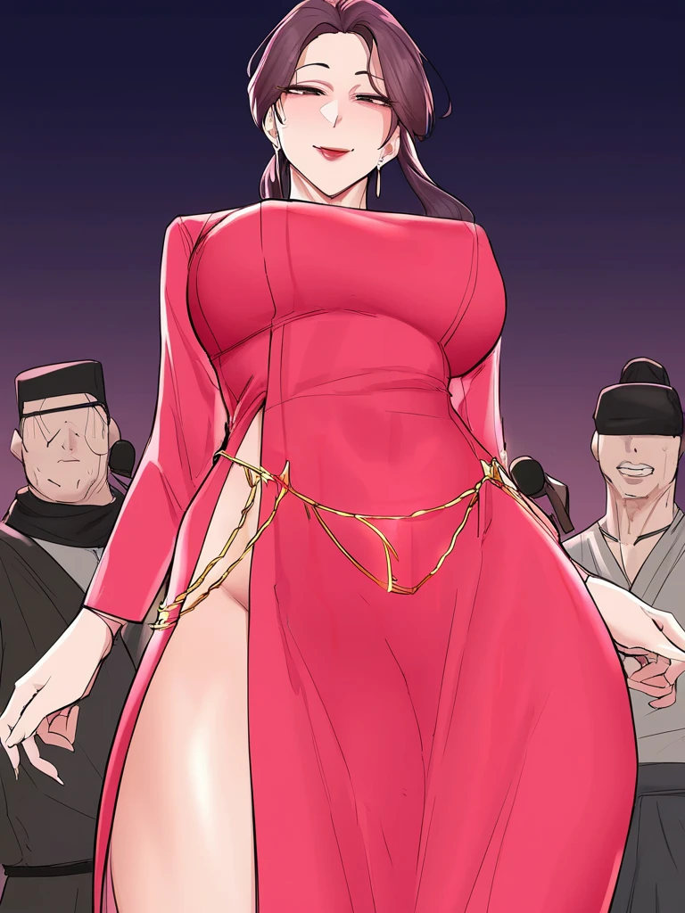 8k , A beautiful black-haired princess wearing a super shiny satin pink long-sleeved Chinese dress is tied up in a lewd ceremonial bedroom and forced to have her hairy pussy licked by an old man.