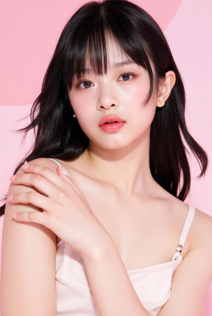 a close up of a woman in a pink dress holding a laptop, kiko mizuhara, magazine scan, taejune kim, yasumoto oka, sun yunjoo, mutsumi akasaki, magazine photo, 奈良美智, park ji-min, akiko takase, hq scan, hwang se - on