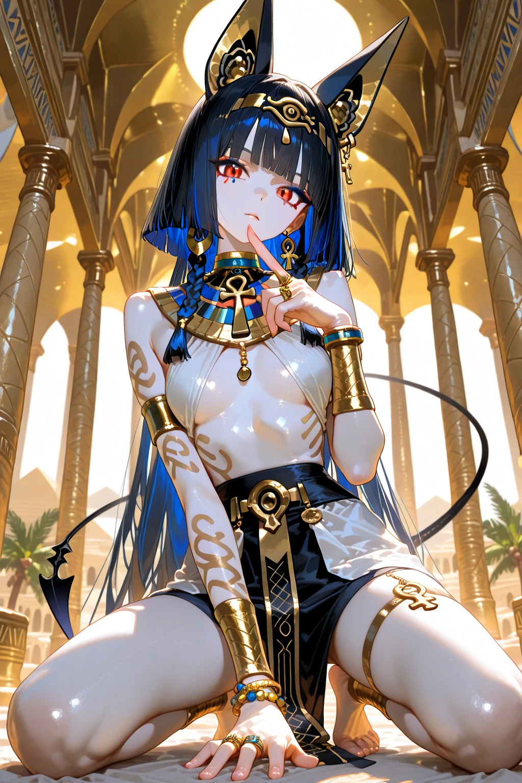 Cleopatra,No underwear, the feet,is shy, Feet,Exposed genitals,clear liquid,Bigchest,transparent panty,soaking wet,Emotive expressions,Ambiguous,taunt,Unoccluded,There is no lower limit,Mesh socks,black lence stockings,a queen,camel-toe,Exposed pubic hair,the expression is mocking,Sit and open your legs,Condescending