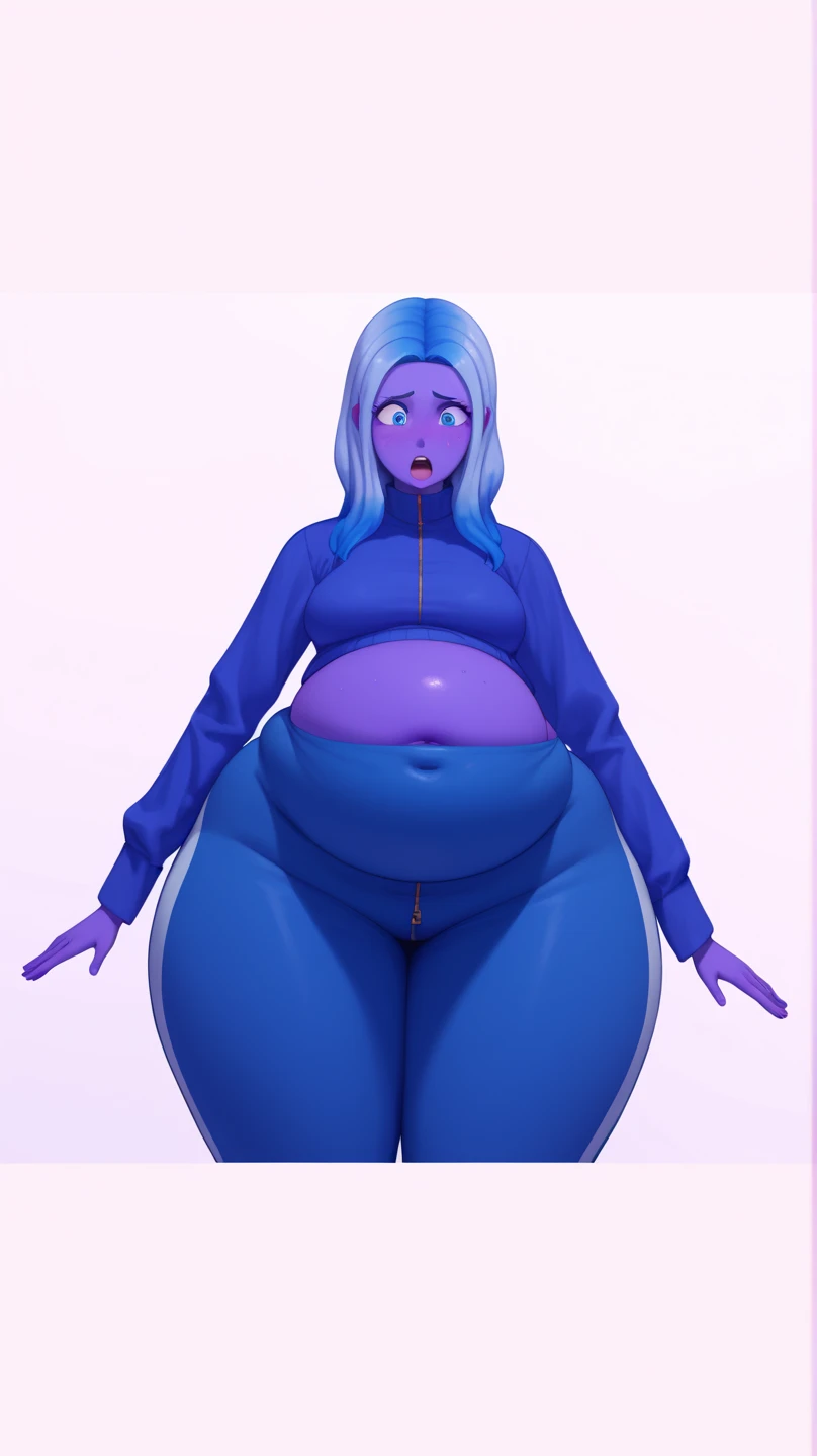 Billie eilish with blue skin and bloated belly