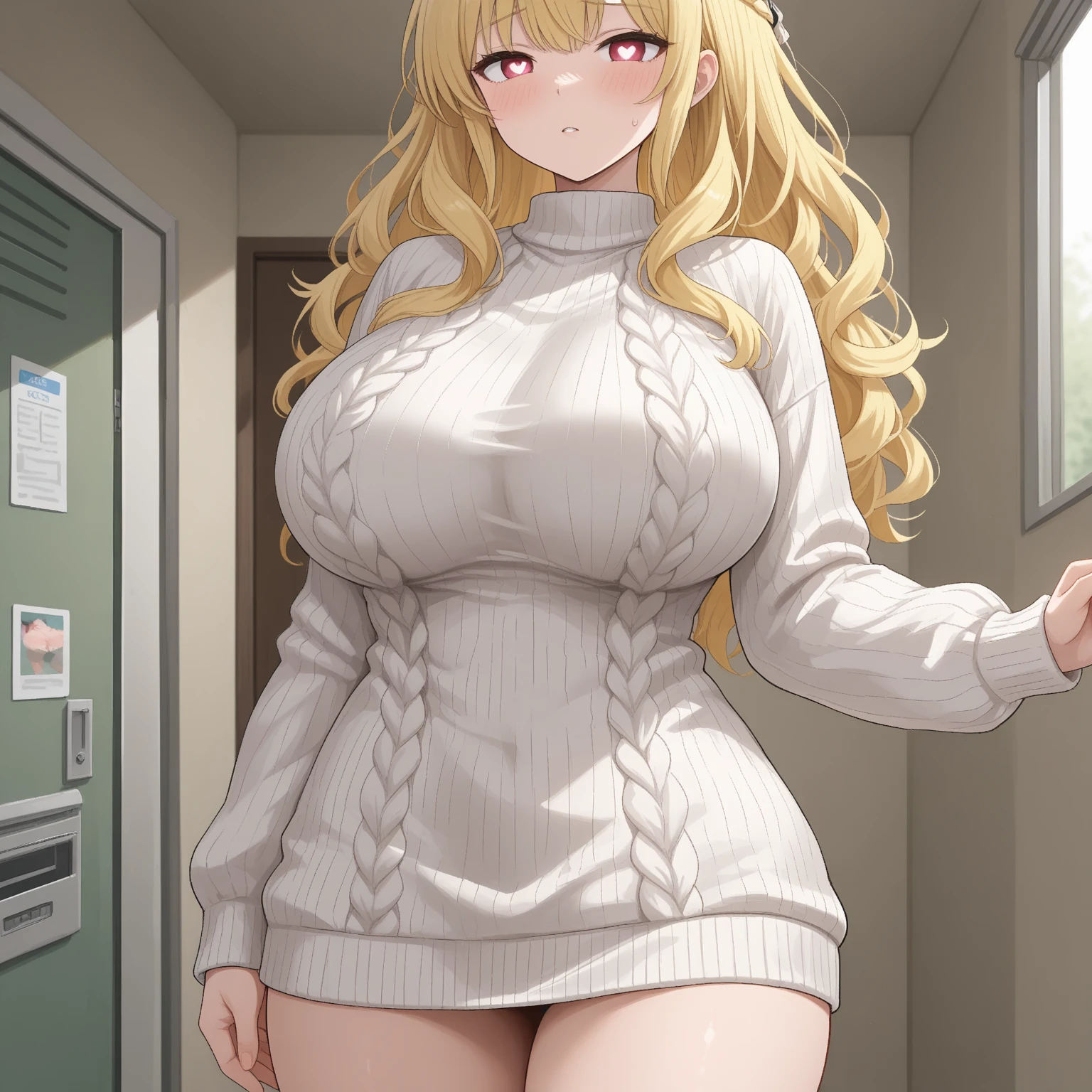 Fraction_9, Fraction_8_Direction_7_High above, Src_Japanese cartoons, 1 girl, lonely, fat woman, Inside the house, pale, mature woman, , catboy, overskirt, wearing overskirt, greeneyes, hair blonde
