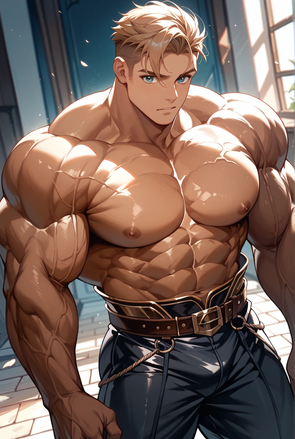 32k, high quality , Detailed face , Detailed eyes, muscle , Short Hair ,Shaving, Not fine, Medieval Fantasy, 40age, Warrior, One person, Injury
