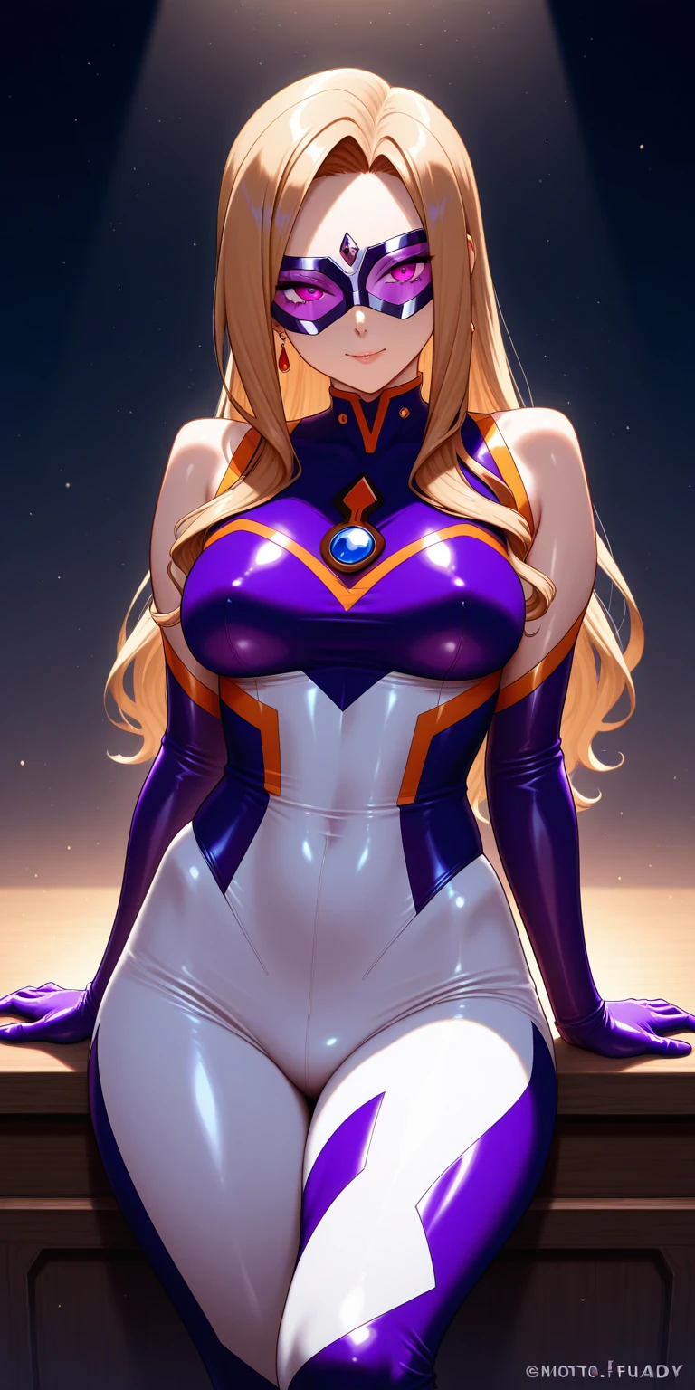 (HD, Sharp, Fractal), Single Woman, Super Glossy Skin, Magical Girl, 25 years old,Big, Purple and Golden Rubber Suit Costume