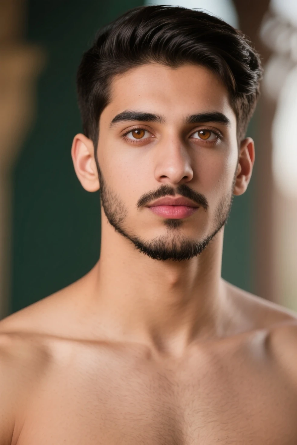 man around 23 year old, handsome thick eyebrow, red lips have a v line jaw