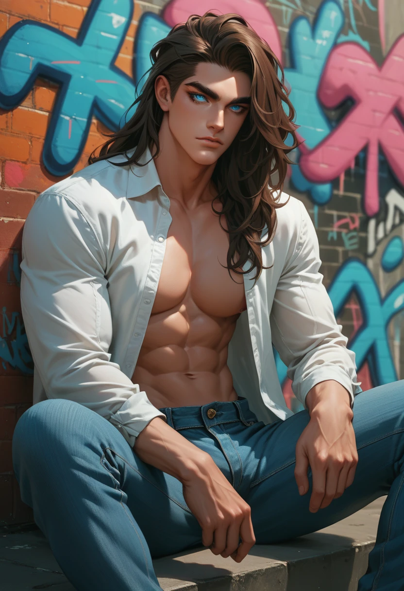 Best Quality, Masterpiece, Ultra High Resolution, (Fidelity: 1.4), Photos, 1 Handsome Long Hair (((Boy)))), Dim, Darkness, Lightning, Despair, Pathese, Movie, Tears, Teardrops, ((Men)), (Torn Clothes: 1.5), (Wet Clothes: 1.4), Kneeling on the Ground, Saving Yourself, Biting Lower Lip, Bare Shoulders, Real Rain, Wet Hair, (((Men)))