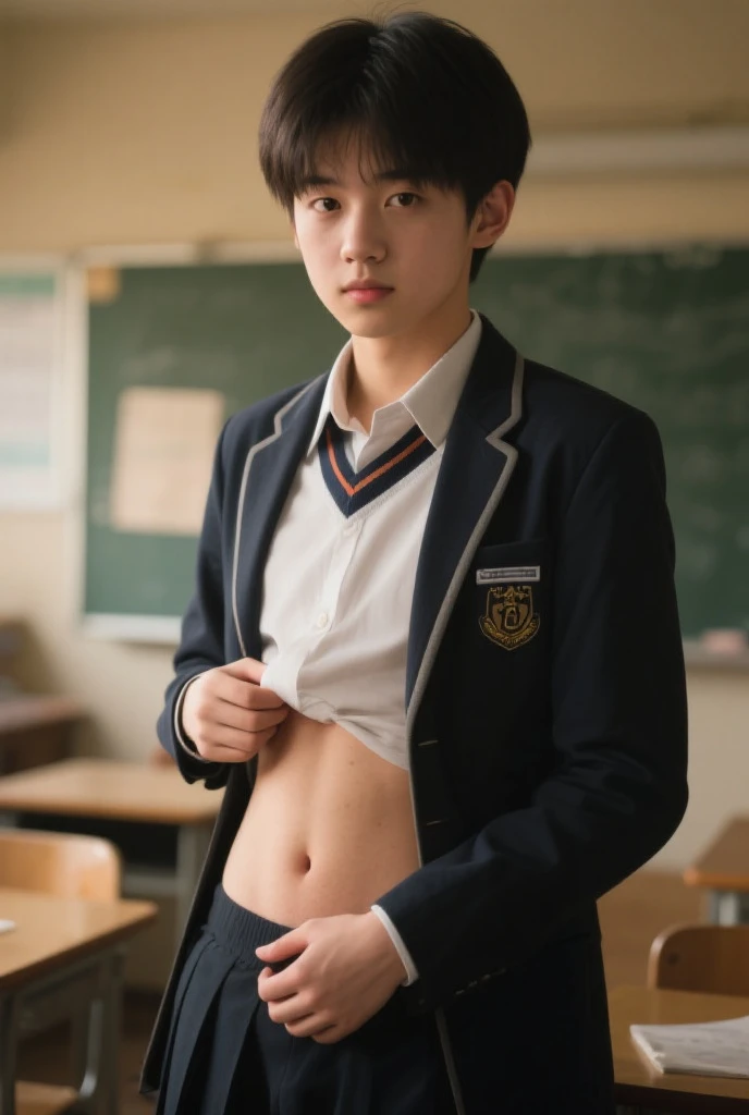 One boy、Beautiful Boy、18-year-old、Japanese Boy、Beautiful Boy、Black Hair、classroom、White underwear、Change of clothes