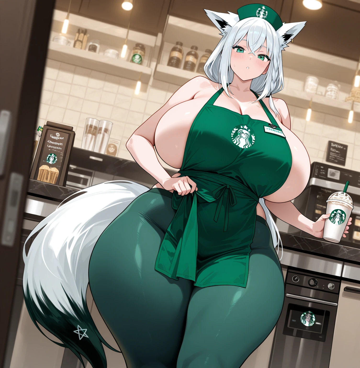 Michiru massive  massive nipples thicc hairy pussy nude Starbucks apron 