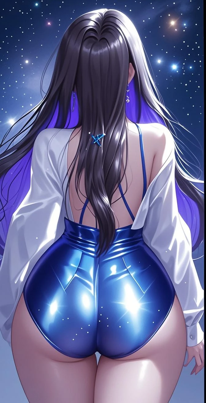 NicoRobinV2, nico robin, halo, star-shaped pupils, light smile, shy, motion blur, depth of field, Ultra-Wide Angle, multiple views, from behind, from below, 4K, super detail, textured skin, butt, big butt, pasties, undressing
