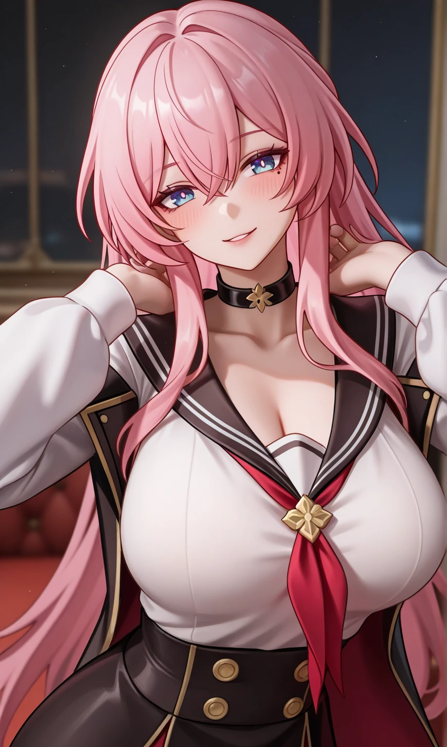 score_9, score_8_up, score_7_up, best quality, masterpiece, 4k, uncensored,  prefect lighting,  rating_explicit, very aesthetic,  nai3, <lora:Yuzuriha_Inori:1>,1girl,1girl, yuzuriha inori, solo, looking at viewer, pink eyes, hairclip, cleavage, bare shoulders, detached sleeves, center opening,
cinematic angle, cinematic lighting, highly detailed, Amazing, finely detail,
<lora:neg4all_bdsqlsz_xl_V7:0.9>,