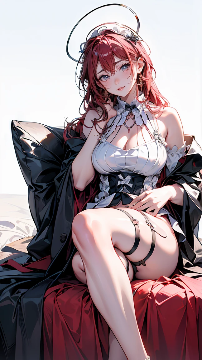 (looking at viewer:1.5),(1woman,(curvy:1.2),,full body,beautiful breasts,(large breasts:1.5),pale skin,pointy breasts,(erect nipples),sweat),((clothed:1.2),leather boots,leather gauntlet,(embroidered black lace dress:1.5),(see through:1.2),(long silk sarong:1.5))),(((realistic),high resolution,best quality,masterpiece)),((extra long hair:1.5),hair blowing in the wind,Swept bangs,(extra light coppery red hair,white streaked hair),hair over one eye),beach