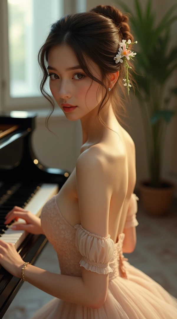 ((A beautiful girl playing the piano naked in the living room, Practicing the piano, super detailed piano:1.2)), Mysterious, clear々A nice morning, Window, (15 years old, Baby Face:1.2), Small breasts, ((Breast flash)), ((Detailed eyes and face, Professional photography techniques, Cinema Lighting)), ((Detailed hands, The pianist's beautiful hands)), (Highest quality, 8K, masterpiece:1.2, RAW Photos), Short Hair, (Perfect Anatomy:1.3)