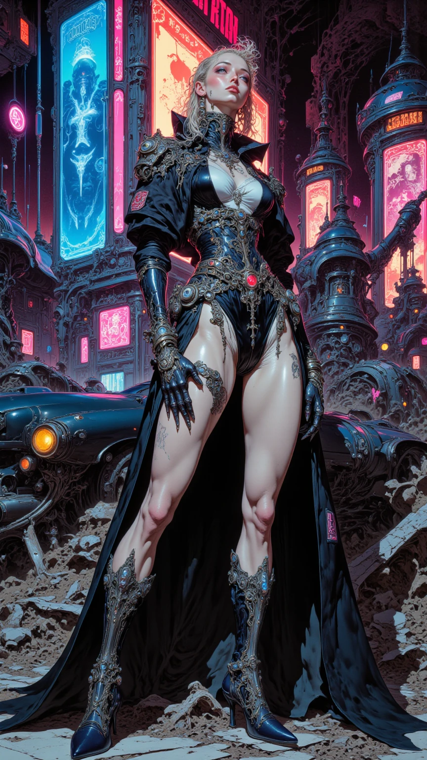 Female nudes incorporating foreign cultures((NUDE))、naked、Silver accessories on the wrist、Black paint choker、Body painting with black paint on nipples and groin((body painting))、pubic hair、Stiletto heels、