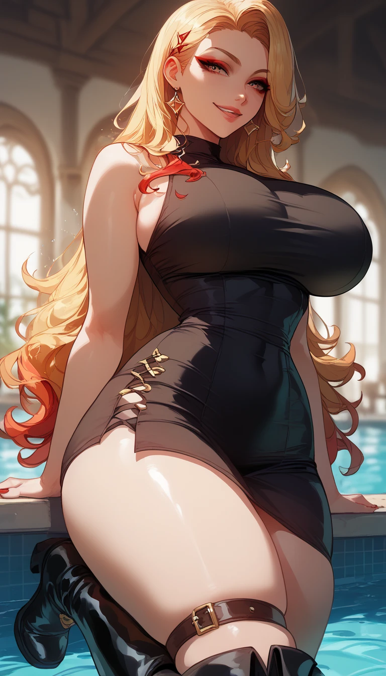 1female,35yo,plumw,extremely large bosom, 独奏,(Background with:ponds,Cherry blossom forest,lotus flower)Lie underwater, She has long pink hair,standing on your feet,seen from the front,, mostly cloudy sky,(((tmasterpiece),(Very detailed CG unity 8K wallpaper),best qualtiy,cinmatic lighting,detailed back ground,beatiful detailed eyes,Bright pupils,Black eyes,Snow-whiteskin,Redlip(Very fine and beautiful),(Beautiful and detailed eye description),ultra - detailed,tmasterpiece,))facing at camera,A high resolution,ultra - detailed),revealing breasts,Bare genitalia, Bulge,legs are open,Raised sexy,Camel toes,Flushed complexion,Desire for dissatisfaction,frontage,ssmile(Wearing:Red baseball jacket,Black jumpsuits)