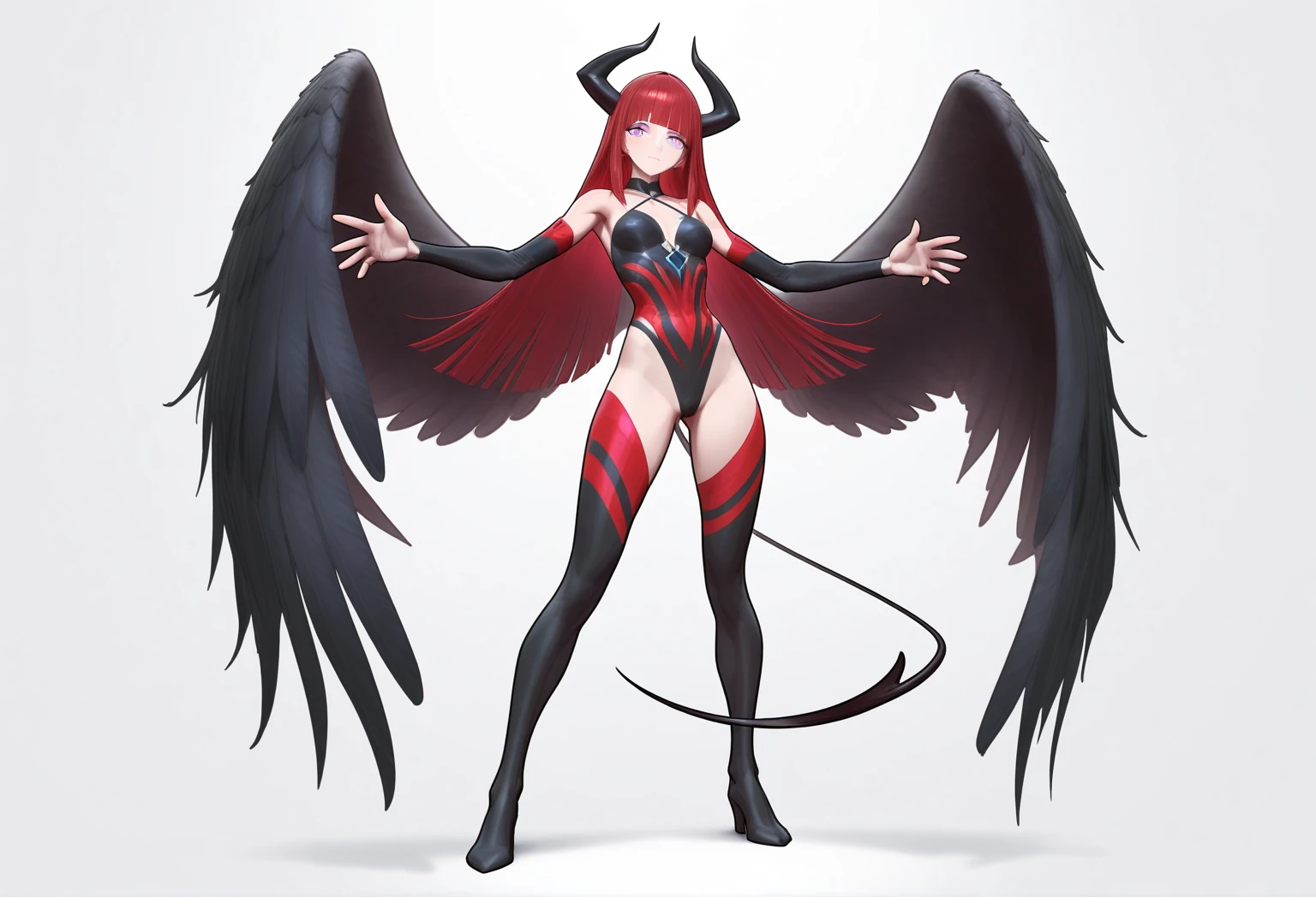 there are two different poses of a woman with red hair, demon soul concept art, demon noble character design, full body concept, villainess has black angel wings, dark witch character, 8k character concept art, 8 k character concept art, bloody + concept art, tome + concept art, full body concept art, detailed full body concept art, character design concept