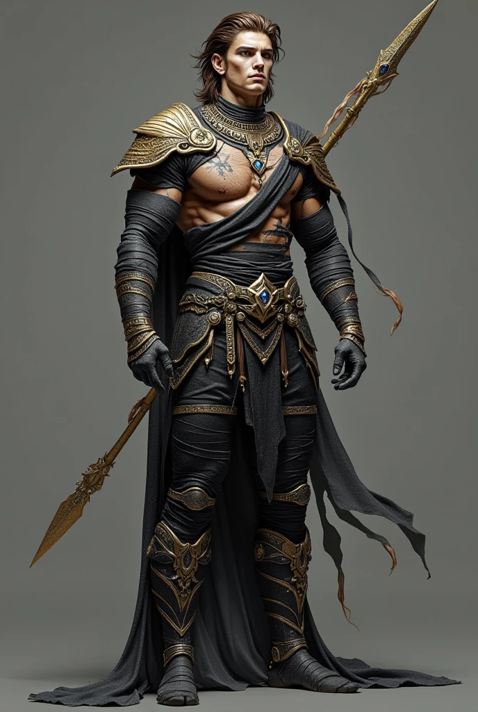 realista, homem careca, careca, corpo todo tatuado, tatuagens, manto medieval marrom, guerreiro, armadura prateada, armadura medieval, pants, bota, corpo todo, corpo inteiro, sem fundo