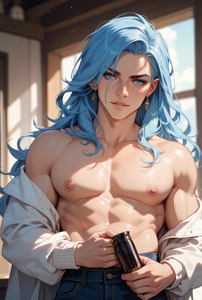 masterpiece, Best quality, realistic、a handsome guy , androgynous, muscular, in sheet ghost costume, Flawless anatomy、shirtless., male body、l, black latex gloves, choker, abdomen tattoos, buldge