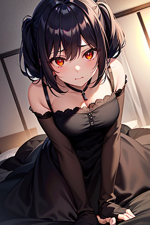 ((​masterpiece、top-quality:1.5、a high chroma:1.5、ultra-detailliert、high-resolution illustrations:1.5、Ultra-high-definition CG、8k size wallpaper、offcial art))、(front view:1.8),(1woman,),(Shining red eyes:1.5),(cute face:1.5,cute eyes:1.5)、(close to viewer:1.5),
(clear face:1.3)、(sexy body),(black fantasy dress:1.5), (Beautiful dress in every detail),(large breasts:1.5),(Shining red eyes:1.2),,(Shining red eyes:1.2),fantasy