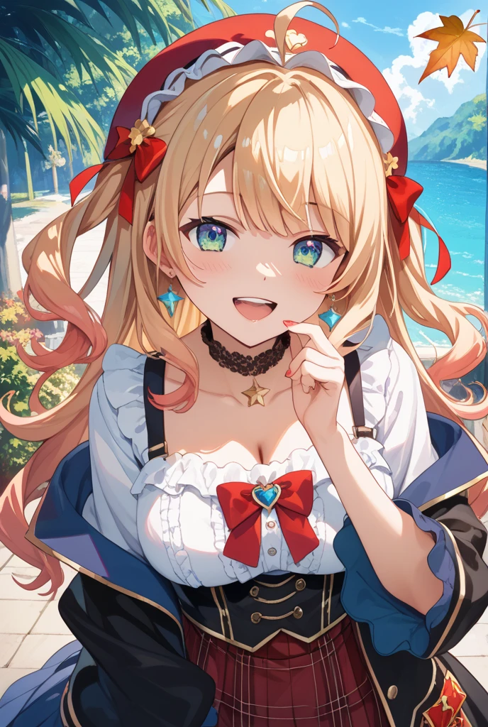best quality, masterpiece, highres, solo, {night:1.10}, {starry sky:1.10}, beach, beautiful detailed sky, {extremely detailed background:1.20}, {flandre_scarlet_touhou:1.15}, {standing:1.10}, looking at viewer, {bikini:1.30}, blonde_hair, wings, red_eyes, crystal, bangs, hat, one_side_up, ribbon, mob_cap, bow, blush, smile, vest, white_headwear, red_vest, ascot, hair_between_eyes, red_bow, red_ribbon, upper_body, hat_ribbon, yellow_ascot, short_hair, light smile, huge breasts, cleavage, goth, black lipstick, fishnets,