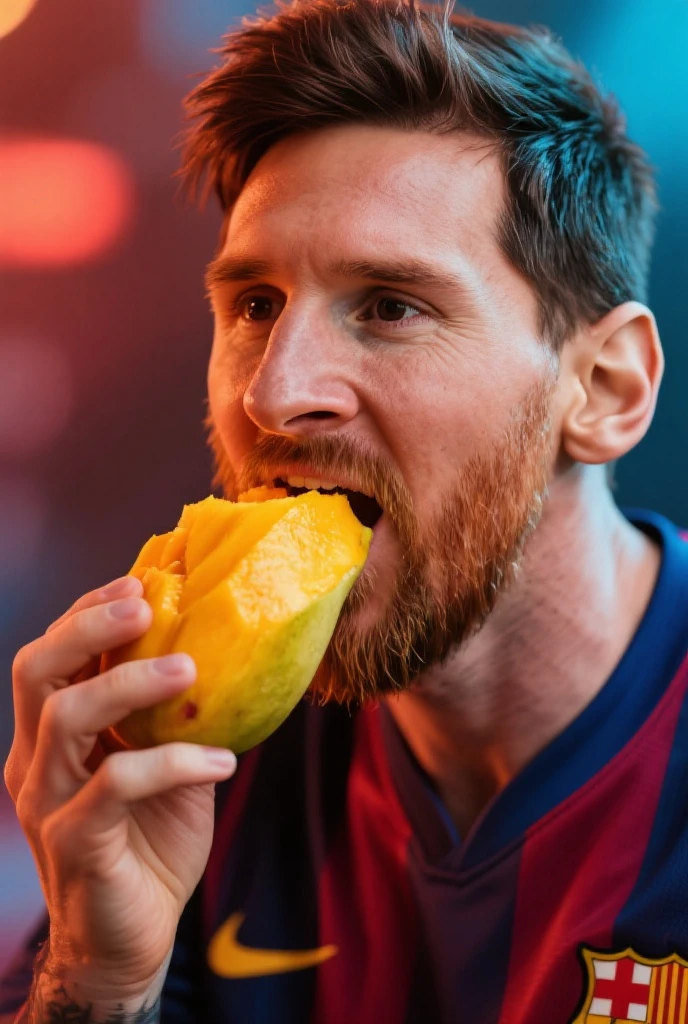 lionel messi, casual outfit, drinking (coconut) water at beach in rio de janeiro, cristo redentor background, tattoos
