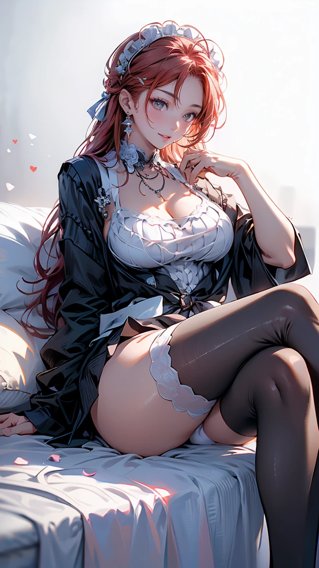 Masterpiece, Beautiful art, professional artist, 8k, art style by sciamano240, Very detailed face, Detailed clothing, detailed fabric, 1 girl , whole body, distant view, asleep, big breasts, lying on a bed, View from above, perfectly drawn body, beautiful face, long dark crimson hair, Closed eyes,  pink cheeks,  glasses, choker:1.6, (long sleeve white collar buttoned shirt), (shiny black corset), black gloves covering your hands, (shiny black leggings), Sensual Lips ,  winter night, , looking at the viewer, 