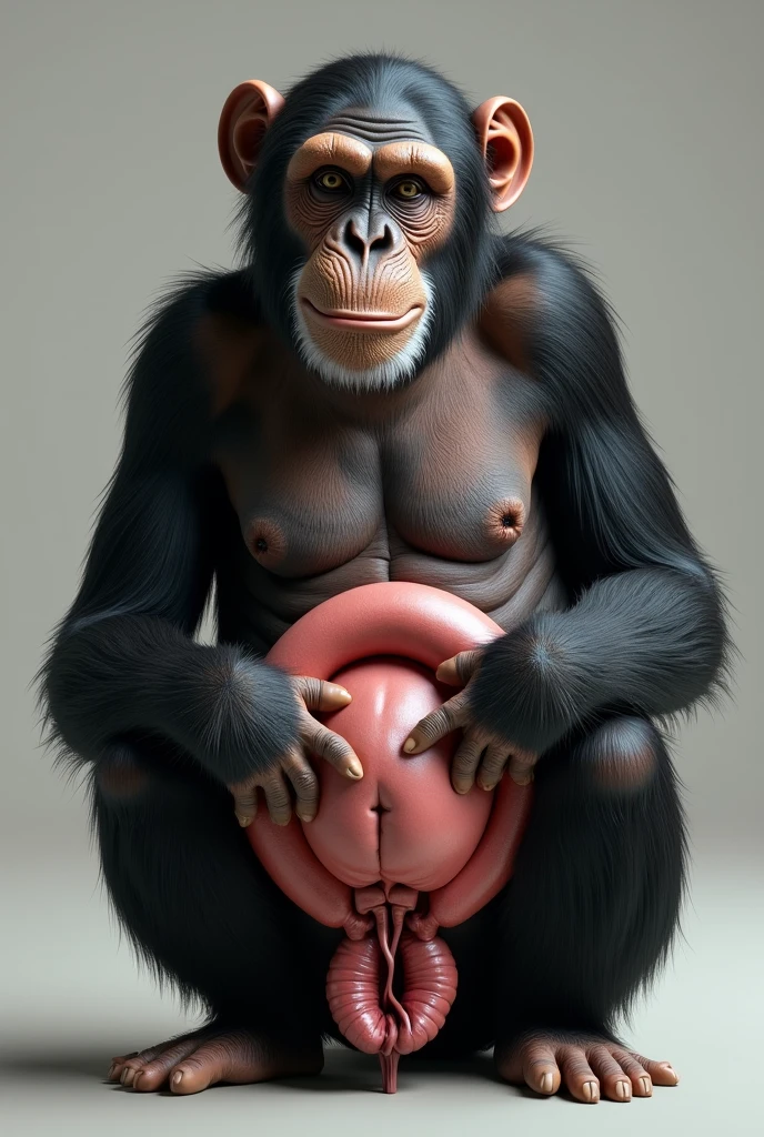 An obese muscular minotaur sits on a slime exercise ball. Oversized erection, big balls, excessive precum, extreme inflation