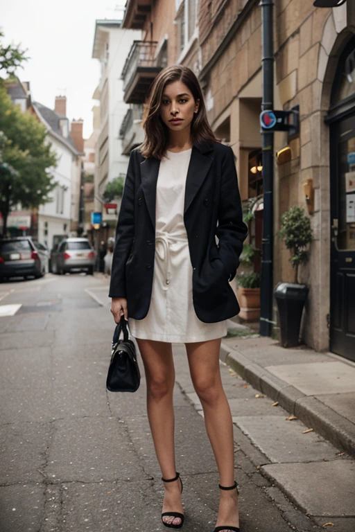 A woman on the streets of Paris with a bag walking