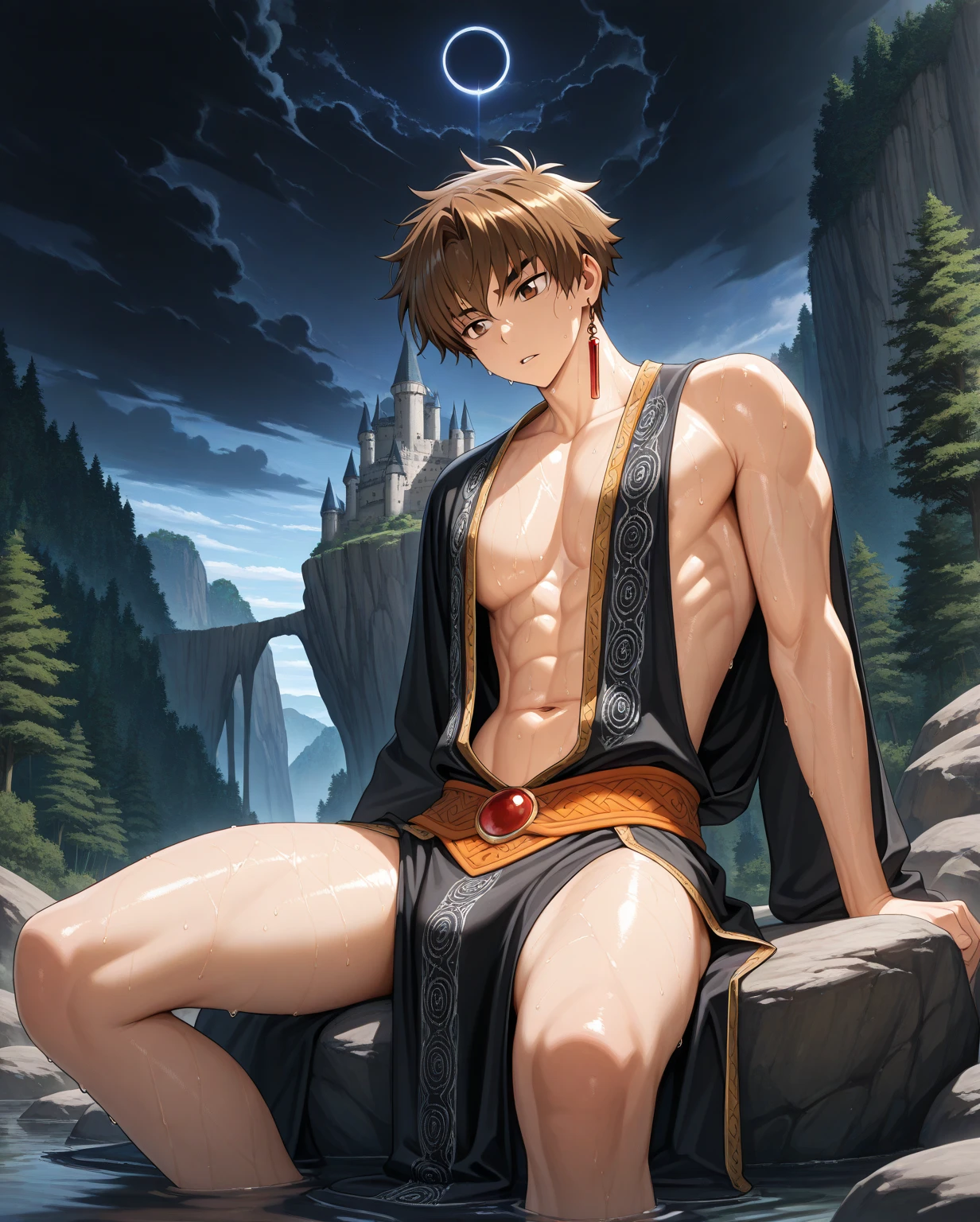 1 boy ,Libido boy,20yr old,Handsome,musculature,Raised sexy,k hd, tmasterpiece,8K,Only a loincloth was worn,white short socks,Nudity all over,Bare upper body,Bare lower body,massive bulge,A sexy pose,Trembling,full-body view