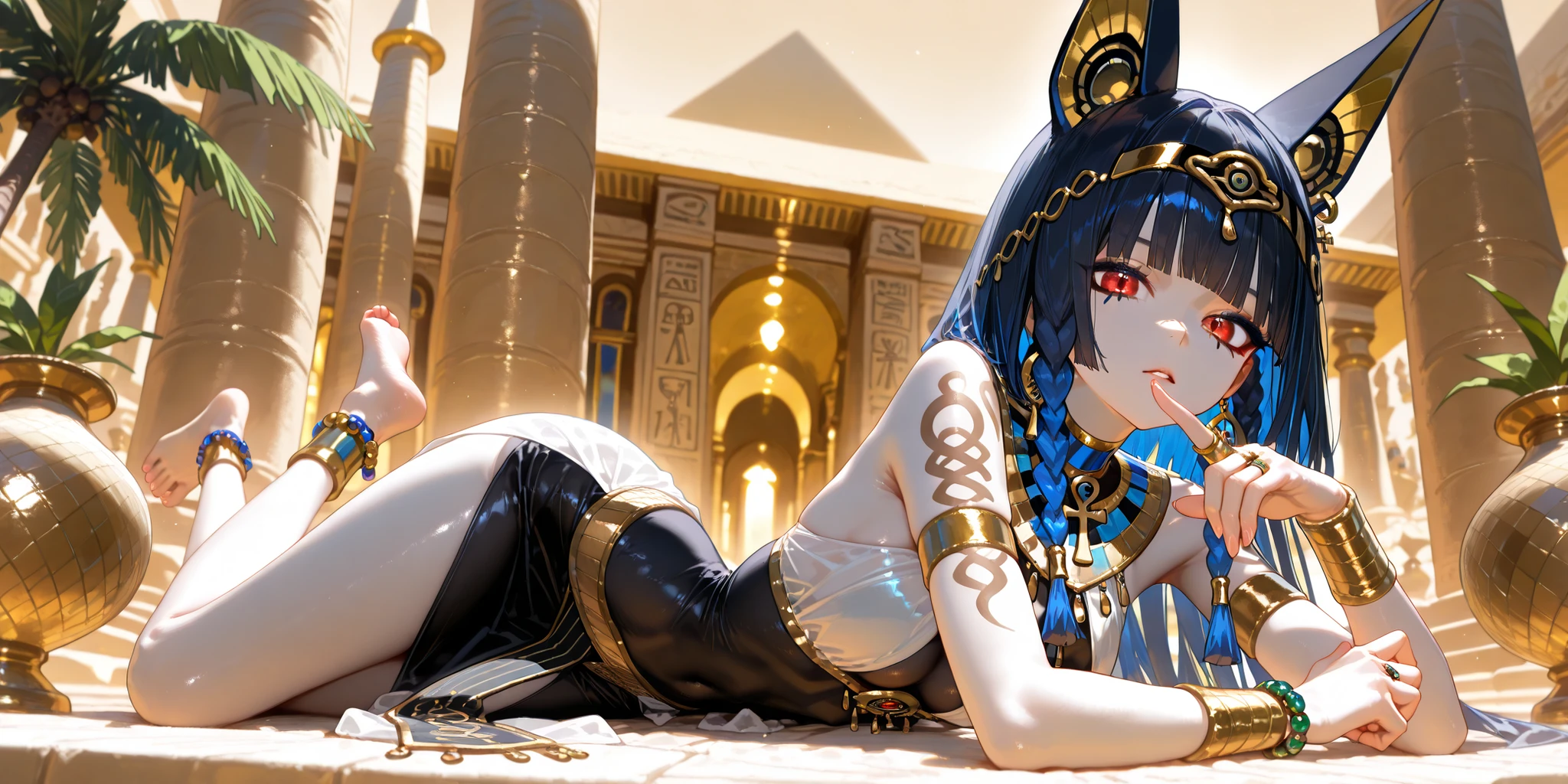(obra prima) (perfection) (ultrarrealista |) (sem defeitos) Menina de anime, Egyptian, On, Anubis, egito, piramides