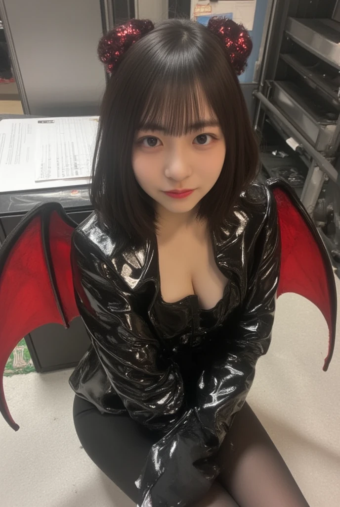 (masterpiece,highest quality,超A high resolution),Japanese women, (((Very beautiful girl))), pretty girl、View Photographer､Front view,  ((bob hair)), Super cute face, glossy lips, Double eyelids on both eyes, Natural Makeup, length eyelashes, Shiny and smooth hair, Center image,  Perfect limbs, Perfect Anatomy,(((black leather sailor suit、Black leather pleated skirt､belly button))),(((Black Leather Knee High Boots))), (((Very cute 16 year old succubus)))、(((length)))､(((above the head４devil horns in the book)))､(((Black giant dragon wings))､(((Night City))), Halloween, Costume, Shibuya Ward, Browsing Caution,Put out the nipple、topless