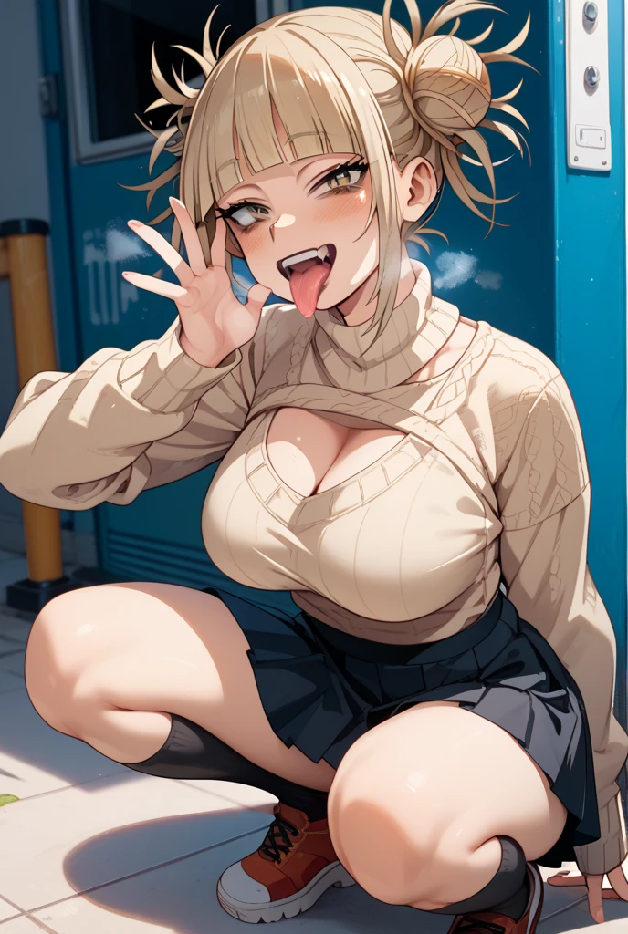 (教室で青い長袖tracksuit in schoolを脱ぐExpose狂の女), blush, ((Expose, shame, , Sexy Bra, transformation,, Sweat, Excited, Ahegao))
