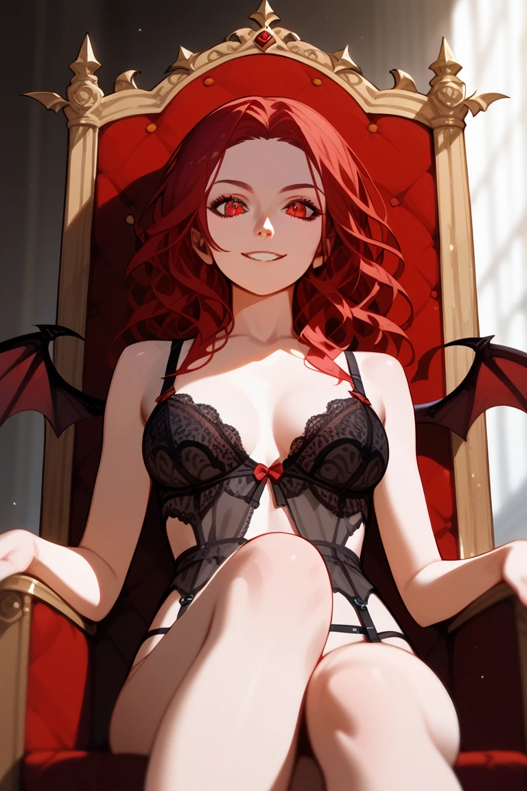 (realistic, photo-realistic:1.37), (Delicate, precise and realistic hair:1.1), beautiful detailed eyes, beautiful detailed lips, extremely detailed eyes and face, surreal, dreamy, highly detailed, fullbody shot, woman, 20 years old, asymmetrical bangs, Topless, (Exquisite business suit:1.5), glow red neon hair, necklace pendant between breasts, midlle breasts, Glowing eyes, (red devil horns:1.5), awardwinning, amazing details, eye shadow, Eyeliner, devil tail, Black Halo, tattoo on breasts, hair strand, fingersmile, photorealistic, best quality