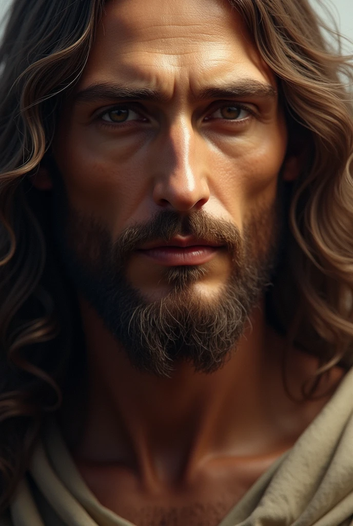 Jesus looking at the camera, detailed face photograph 8k