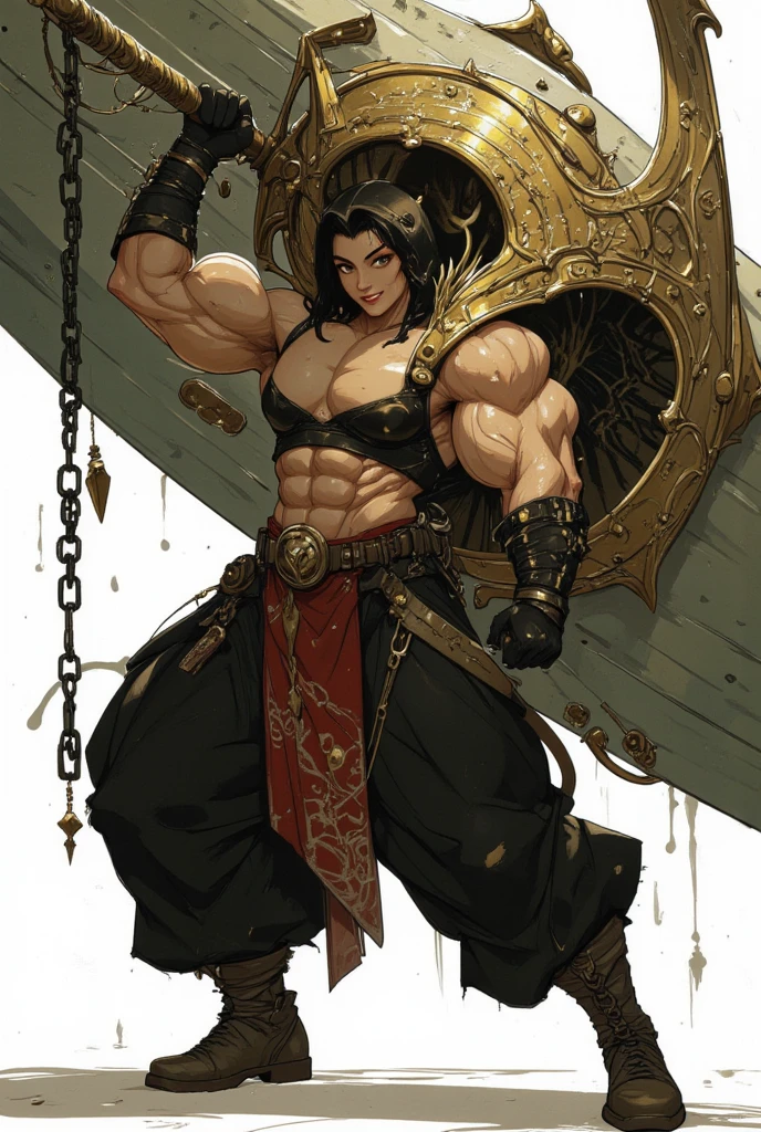 (high resolution, pixel perfect, gorgeous illustrations), (hyper quality, muste piece, etheric: 1.4), (1girl), ((nsfw)), ((looking_back)),
((hand_on_own_ass)), (topless), ((((pussy)))), (very long hair), black hair, yellow eyes, ((((anger)))), (((((((muscular))))))), ((thick thighs)), (((wide hips))), ((Big breasts that are about to burst)), fighter, (((woman))), ((mature woman)), (((wh_chi_armor))), (lewd woman), (sweat), (shiny skin), (((facial lash))),