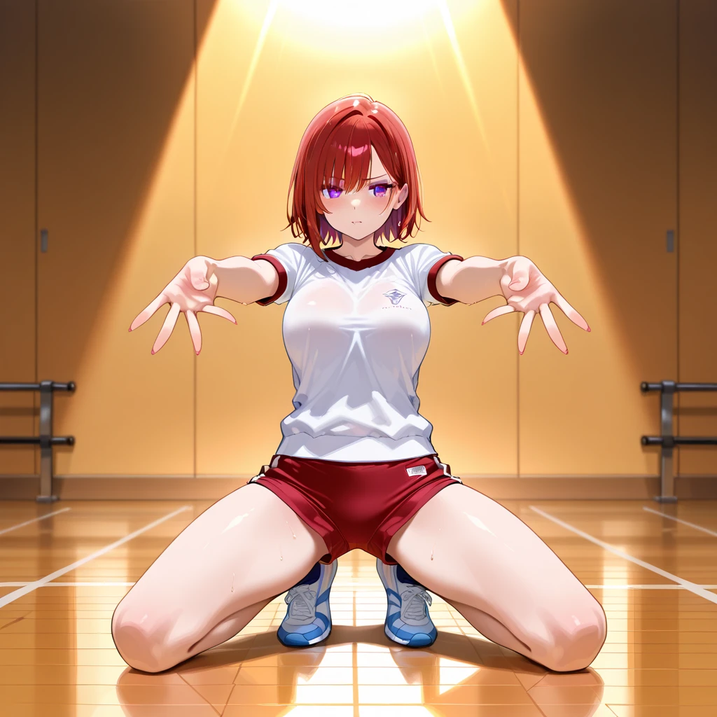 ((Best quality)), ((masterpiece)), ((highly intricate details)), beautiful, high quality, high resolution, absurd, light diffusion, intricate details, intricate details, ((anime)), (anime:1.2) , (perfect face: 1.3), colorful, more detailed, vibrant colors, high contrast, (8K UHD: 1.2), (photorealistic: 1.2), (masterpiece: 1.4), (best quality: 1.4) ), extremely detailed wallpaper, highly detailed illustrations, (super complex detail), unified 4K, (super detailed CG: 1.2), (8K: 1.2), (original), (masterpiece), (best quality), (reality : 1.3), photorealistic, Octane rendering, (surreal: 1.2) ,((masterpiece:1.4, best quality:1.2)),1girl, huge breasts, tiled surface, running pose, anime girl running, MOCAP, pose of dynamic movement, full body with dynamic pose, character animation, character animation, dynamic active running pose, realistic dynamic pose, character pose, Character is standing, animation model, she is dancing. realistic, character is in his natural pose, dark skin, black belly shirt, orange curly hair, ((small orange shorts)), yellow eyes, white high boots, ((night)), simple background, dark black background