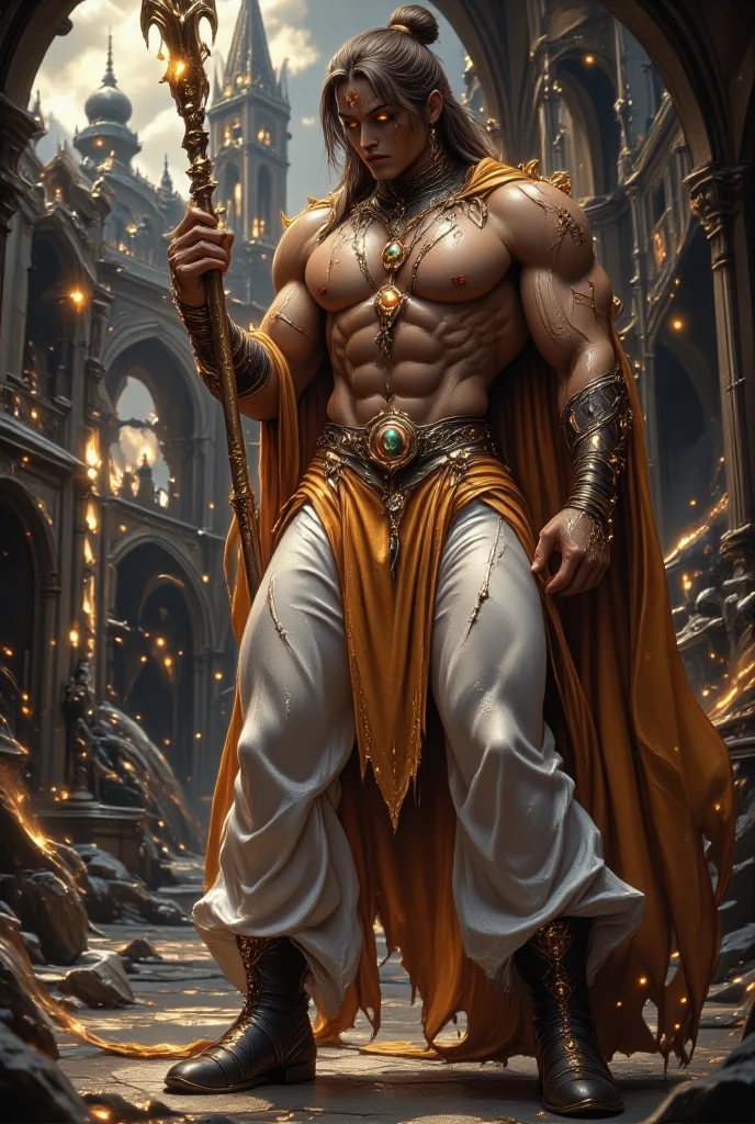 Buddha-like man, ancient god々A heavenly world of shining gold, facing forward
