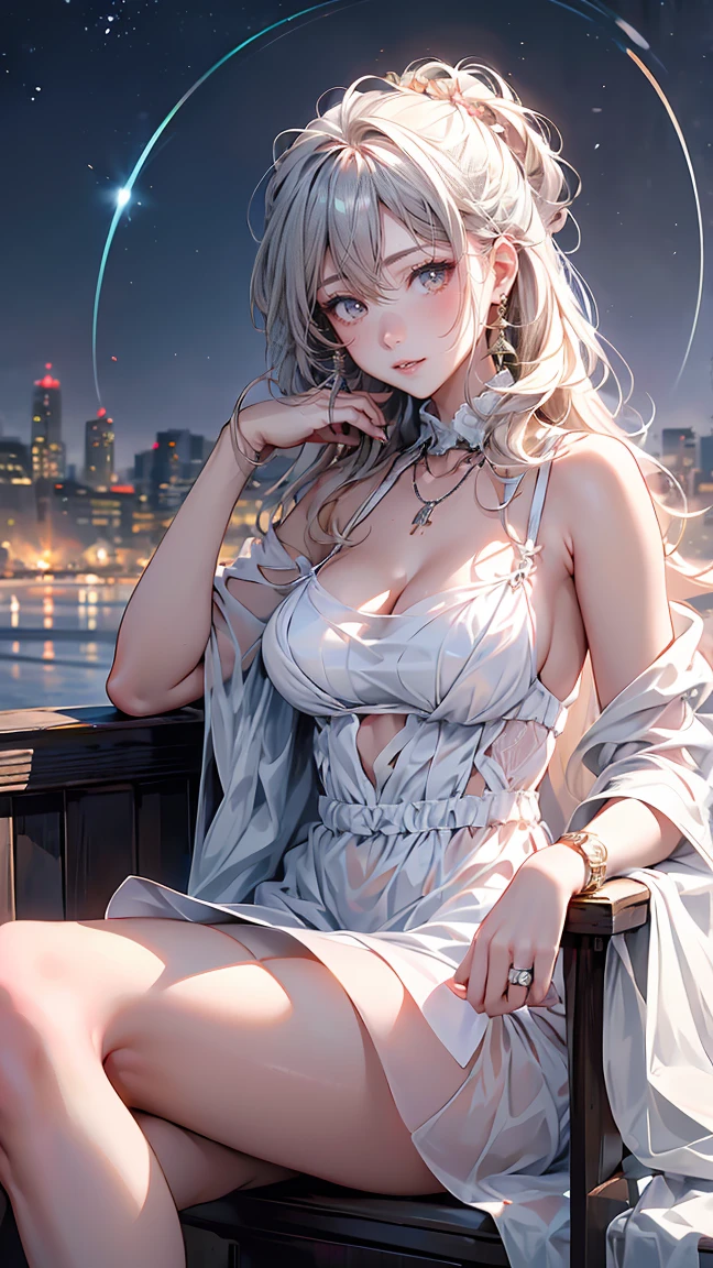 by Wlop,(Masterpiece),(Highest quality:1.4), (Highest Detailed:1.3), (8k very detailed CG unit wallpaper), anime girl in short shorts and jacket standing next to giant robot, artwork in the style of guweiz, cyberpunk anime girl mech, trending on cgstation, guweiz, by Russell Dongjun Lu, digital cyberpunk anime art, ross tran 8 k, guweiz on artstation pixiv, girl in mecha cyber armor (1 girl, Gray hair, extremely long hair, low twin braids, green eyes, , Determined) (Digital) (Details in the fitting room, (evening dress, plunging neckline)) , best quality, stlouis, corps entier, white hair random face, yeux bleus, Dark Purple Gossamer Cape, Dark purple Gossamer dress, lace underwear, collier, collier, earrings, , Gossamer Gloves Dark Purple, bas, bijoux, joaillerie, Head Ornament, ornement des mains, Ornement de jambes, bracelet, bracelet de cheville, talons hauts, huge breasts, gros seins, gros seins, Burst breasts, gros seins, seins pleins, breasts exposed, narrow waist,, gros cul, ventre nu, nombril nu, Cul nu, gros cul, ventre nu, ventre nu, sexy, sueur, peau brillante, perfect female body, (Rendered in ultra-high definition, (UHD) resolution 8K:1.4), perfect beautiful body