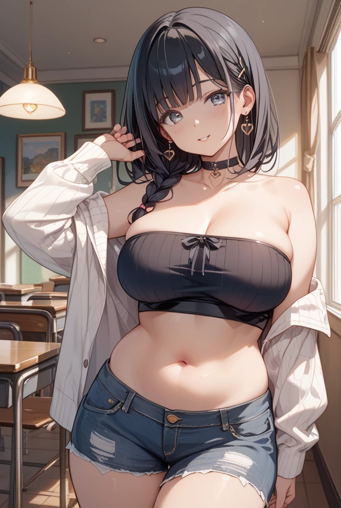 NSFW:1.3. High ponytail:2.4 Anime drawing with vivid colors Full body figure Taking off bra:1.3 Taking off a black skirt:1.3 White underwear is visible:1.3 tall women:1.9 (((Shirt open wide, white bra, white underwear:1.3))) (((Slouching, sweating, glaring Sulky mouth, wrinkled brows, flushed cheeks))), (White sleeveless shirt with collar, bare neck, collarbone visible, bare chest:1.3) (night:1.3. Apartment Room) (((Short black hair ponytail:1.3 Straight hair Sweep your bangs to the side:1.9 Slanted eyes Brown eyes Tall Big breasts Strong Beautiful Cute)))
