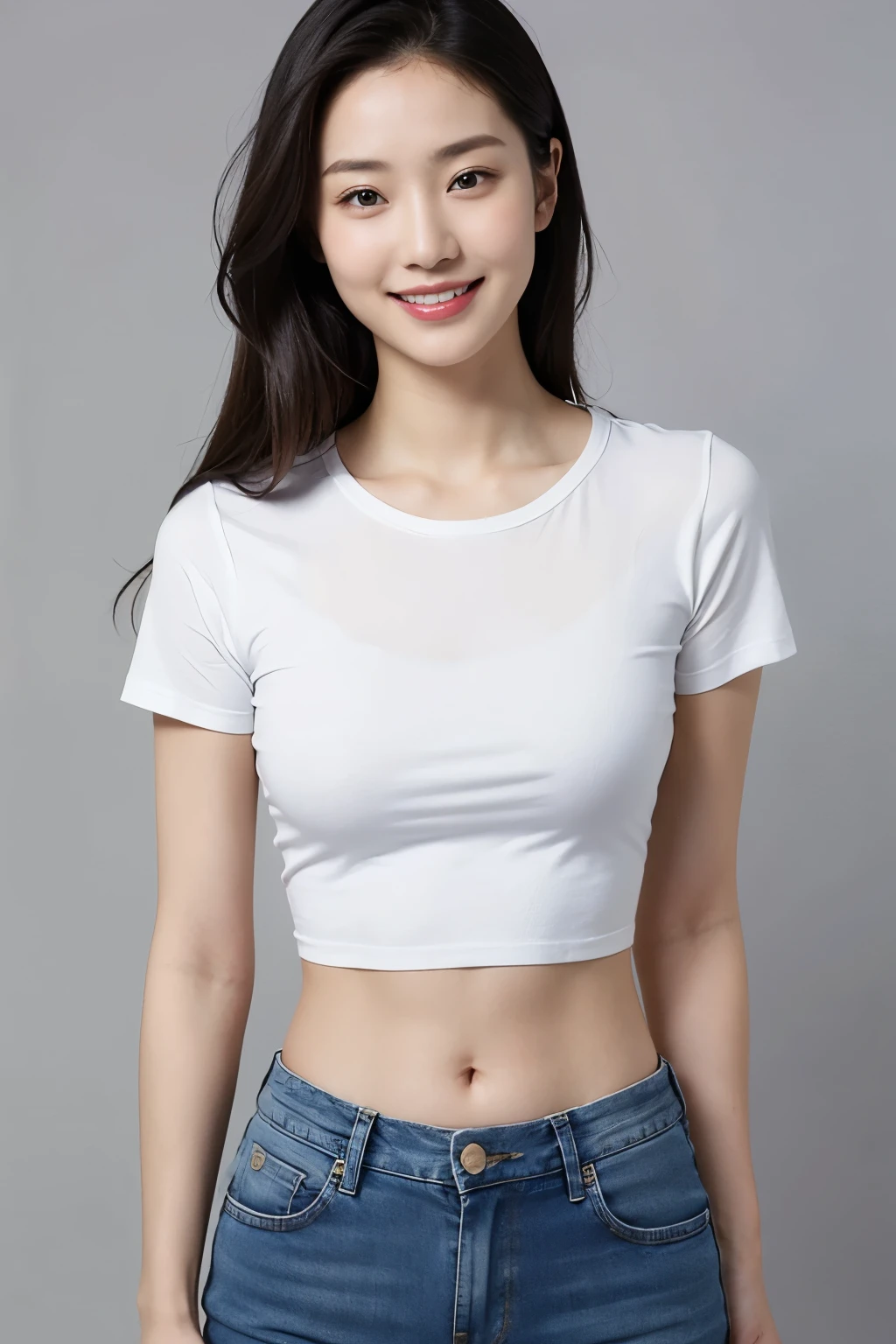 (8K、Raw photography、best quality、masterece-piece:1.2)、ultra -detailed、Super Resolution、(Realstic、real photographic:1.37)、portlate、High Definition RAW Color Photography、Professional Photography、highly detailed and beautiful、extremly detailed、8K Wallpapers、amazing detailed、huge filesize、Official art、Highly detailed CG unity 8K wallpapers、extremely detailed beautiful girl、very highly detailed face、olhos altamente detalhados、highlydetailed skin、extremely detailed fingers、extremely detailed nose、Highly detailed detailed mouth、Perfect Anatomy、detailed back ground、Detailed clothing、1 girl、(20:1.2)、age 20s、A pretty girl、Realistic body、Short、White Skin Skin、shining skin、Slim body、Handsome body、black  hair、short-hair、(Blunt bangs: 1.2)、smile on face、kawaii、pretty  face、Lifelike face、Delicate eyes、Sauce order、((tshirts))、((no-bra))、((Black miniskirt))、earrings、Looking at the camera、cow-boy shot、(((front facing)))、Standing posture、Contrapo、dynamic  lighting、C cup milk、