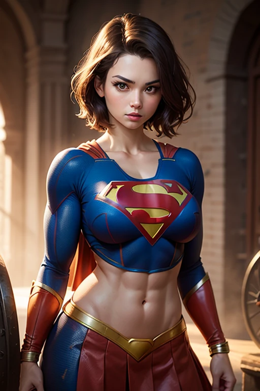 ​masterpiece、Short-haired Supergirl fell into a quagmire、large full breasts、Looking at the camera、Glossy costume、Crotch、Mud stains、Covered in mud、wounded