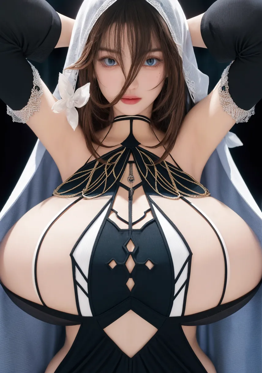 best qualtiy, tmasterpiece, 超高分辨率, (realisticlying:1.4), RAW photogr, 1girl, ((White lace nightgown)), ((smallunderboob)), Large breasts