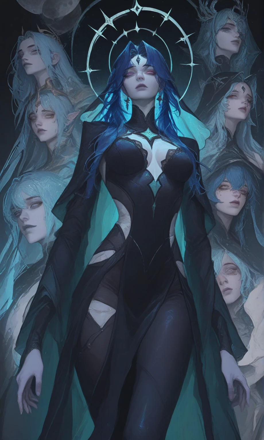 award winning pornography, 4k ultra realistic, goddess of seduction and lust with cyan color hair and eye, making love