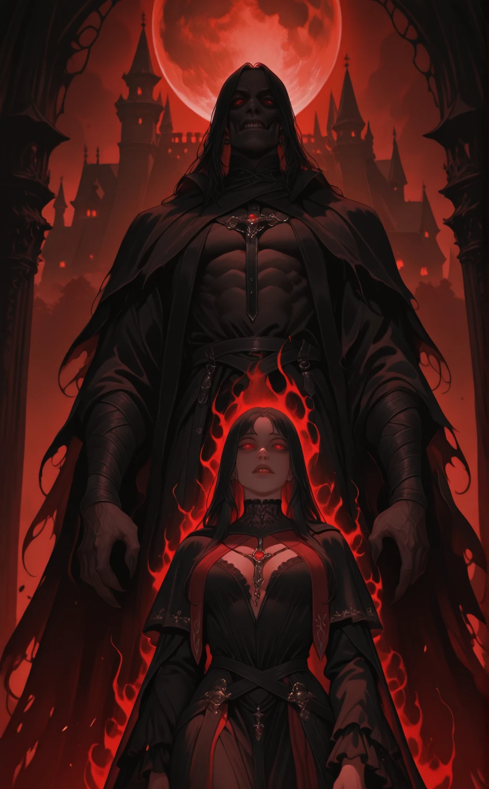 by Noriyoshi Ohrai, (ink, thick outline, comics style illustration by Moebius, milo manara, best quality, masterpiece, realistic, detailed, highly detailed face) of
a haunting scene with 1 female necromancer in a dark fantasy world of diablo. Emphasize eerie atmosphere, high contrast, and interplay of shadow and light, colorful, gothic horror detailed face perspective from below anime, manga, comic, illustration <lora:add-detail-xl:1>, style by Jesper Ejsing and Frank Frazetta