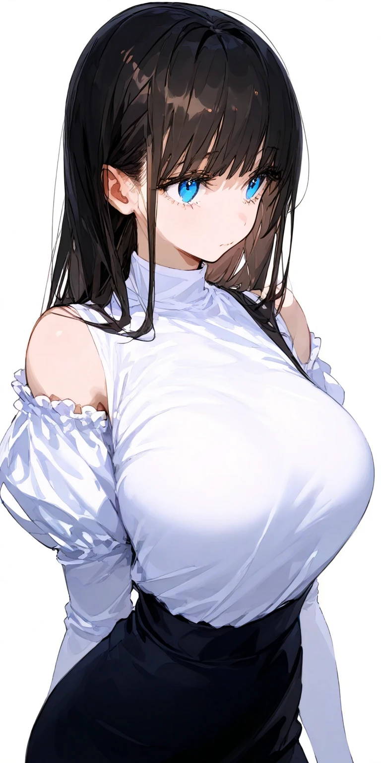 masterpiece, best quality, emphasize, 1個Giant Breast Girl,Black long hair, Huge ,Expose bare shoulders,(Cropped top),White and transparent,Lolita